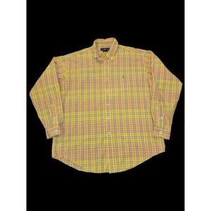 Ralph Lauren Button Down Shirt Mens L Yellow Madras Plaid Long Sleeve...